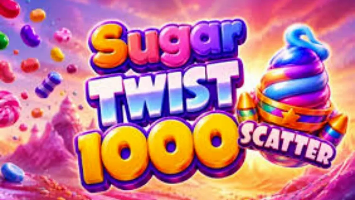 Interface colorida e vibrante do slot Sugar Twist 1000 com doces e guloseimas
